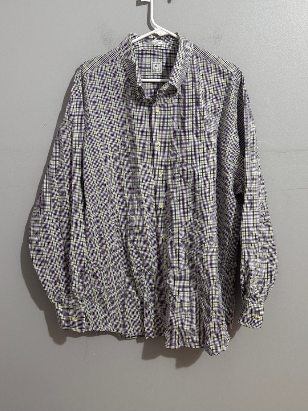 Peter Millar Mens XXL Micro Plaid Cotton Long Sleeve Button Down Dress Shirt